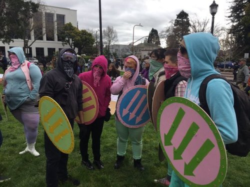 the-arachnocommunist:queer-trash-witch:cannibality:degenerarchy:kropotkitten:Pastel Bloc at UC Berke