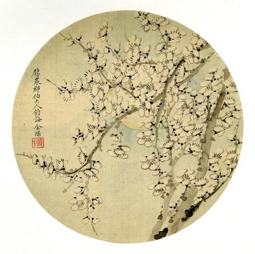  Plum blossom by moonlight (Chinese, Qing dynasty ) by Jin Shen.Fan, album leaf. Ink and colours o