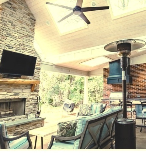 Charlotte PorchIdea For A Large, Transitional Concrete Porch With An Addition To The Roof