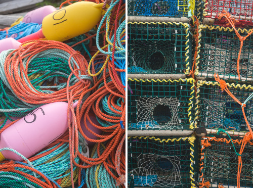 Lobster traps and buoys. 