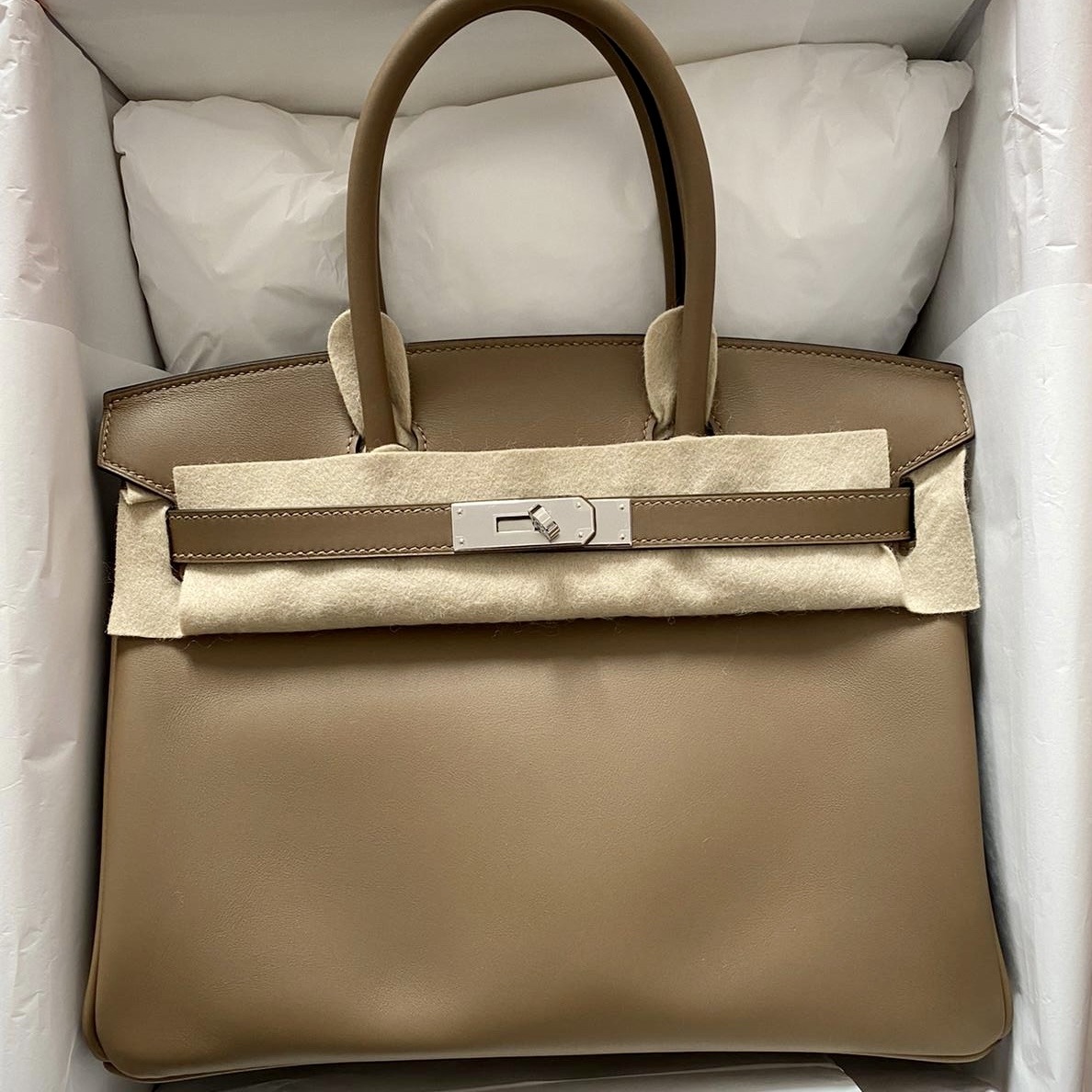 Hermes Birkin Bag 25cm Beige De Weimar Veau Jonathan Leather Gold Hardware