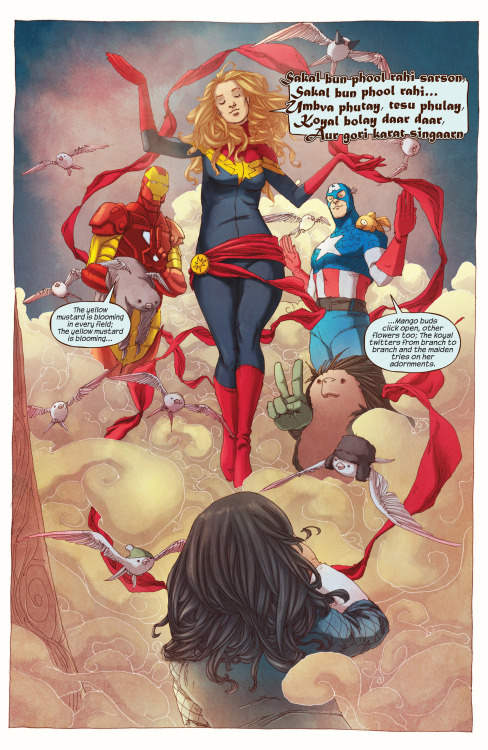 fairestcat: Kamala’s Terrigen Mist-induced hallucination of Captain Marvel, Captain America an