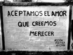 accionpoeticaenchile:  &ldquo;Aceptamos el amor que creemos merecer&rdquo; Angol / Valdivia. La Granja Mural que fue parte de la intervención del 22 de Diciembre. 