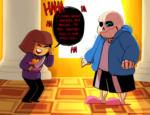 bedsafely:  My friends @impureimpulse and @linefaced have been streaming their no mercy playthrough, and after reaching Sans last night Pulse wound up making some heinous puns. In every sense of the word.  I had to make this to punish her.  