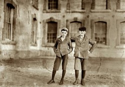 bowlersandhighcollars:  Young mill workers.