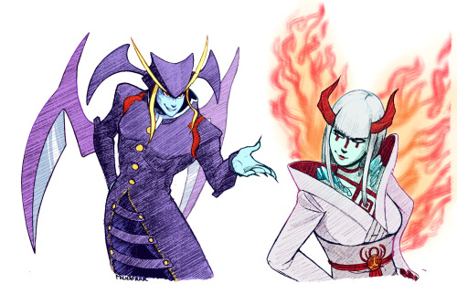 The final drawings of my Tekken x Darkstalkers fanart project! featuring:   Lilith &amp; Eliza (gues