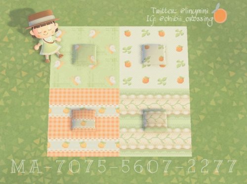 patterns ✿ by linymini on twt #acnh#acnh design #acnh custom design #acnh pattern#animal crossing #type: custom design #pattern#food pattern#floral pattern#misc pattern#fruits#butterflies#insects#green#orange#earth tones#cottagecore#picnic blanket#ground pattern