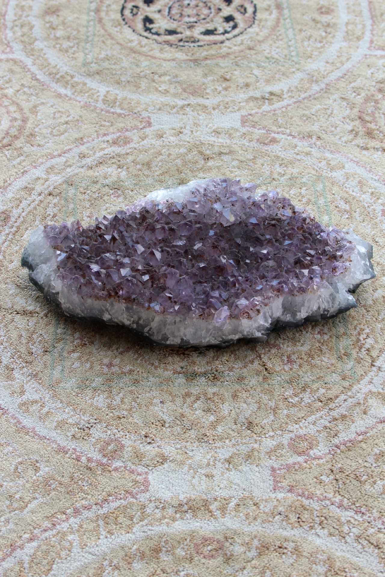 I found this 9" amethyst slab for $19.99 at TJ Maxx. It will make a great addition to any coffee table.