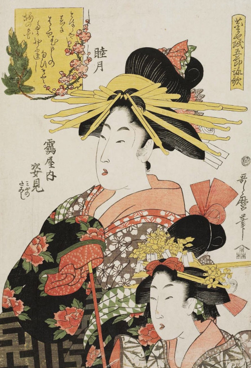 Sugatami and Kamuro Miyano.  Ukiyo-e woodblock print, about 1790’s, Japan, by artist Kita