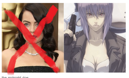 angrywocunited:  Fixed it! Rinko Kikuchi as Motoko Kusanagi in Ghost in the Shell. And it should stay that way.  This is a response to Margot Robbie in talks to lead DreamWorks’ live-action adaptation of the 1995 hit anime movieGhost in the Shell,