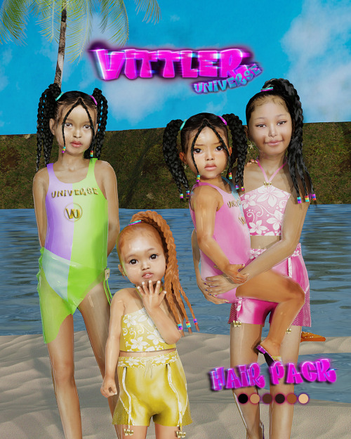 vittleruniverse:Beach Party Hair Pack (TS4) ‍♀TODDLER+CHILDRENMore info &amp; Download: MY P