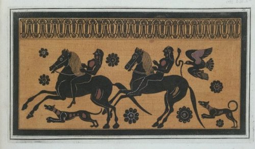 The Dioscuri on horseback, black-figure amphora, circa 500 BCE, attributed the the Edinburgh painter