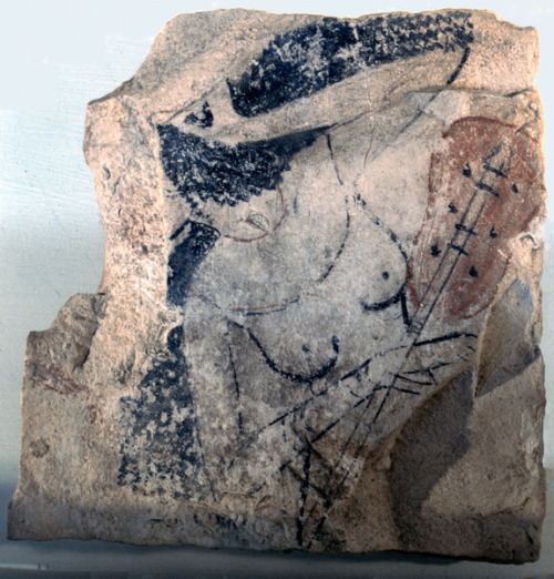 Ostracon of a Lute PlayerDepicted on this ostracon is a female musician, wearing a broad collar and 