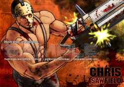 flashconan:  Chris Redfield is Not Red CODE:Halloween03 - Chris SawfieldSawfield is combined with “saw” and “field”.Chainsaw Ganado is a popular character showing in a thriller movie, and a classic villain in the Resident Evil series.Ever since