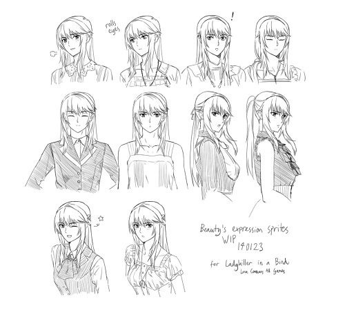 She is going to smile so sweetly at your suffering~ ^_^
Official Ladykiller in a Bind sketches by Raide.