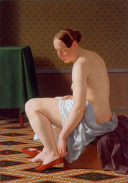artbeautypaintings:  Naked woman putting