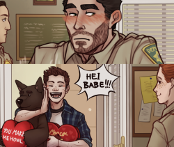 spider999now: like i promised!! a sterek fanart for valentine’s day!!! &lt;3(i know valentines is tomorrow but i thought i could post it today anyway)   a valentines dog and chocolate? YES&gt;