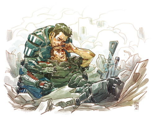rondanchan:Mass Effect commission sketch request! Kaidan/Shepard - destroy ending.