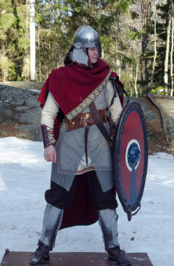 I guess it’s that time of year again. The larp campaign Barbaricum needed some pictures for their website, and these are the ones of me as a late Roman soldier. The board is there to make editing easier. I kept expecting to slide away.õ