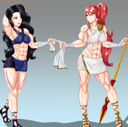 Commission - Pyrrha Flexing on OC Kate post workoutIf you would like a commission you canfind my prices here: https://twitter.com/icestickerart/status/1109229194238545920I run monthly discount sales on series or themes. OCs are welcome. DM my or message