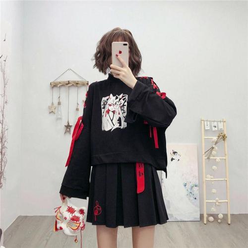 Cartoon Fox Print Lacing Short Sweatshirt starts at $38.90 ✨✨ Tag a friend who would love this. ❤️