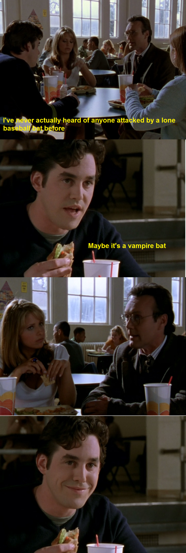 I’m low on that one, huh?
—–
Xander’s jokes in Out of Mind, Out of Sight (S1E11)
Buffy the Vampire Slayer