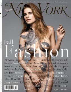 estheresthermk:  To keep with the theme of magazine covers, I know this is a couple months old (or, in Internet time, outdated by three centuries) but isn’t it just awesome? The fake tattoo was drawn by Lake Bell’s husband, super talented tattoo artist
