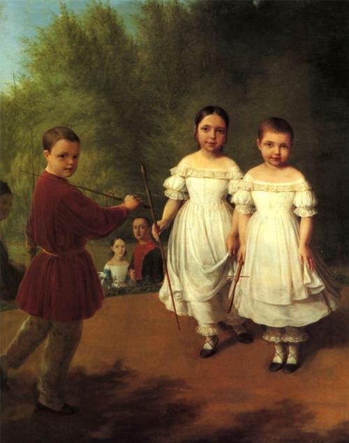 Portrait of Panaev’s Children, 1841, Alexey VenetsianovMedium: oil,canvas