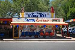 travelroute66:  Route 66 - Snow Cap Drive-In, Seligman, Arizona. I know your town once had a place like this, so please tell us about it.. http://frank-romeo.artistwebsites.com/art/all/all/all/route 66