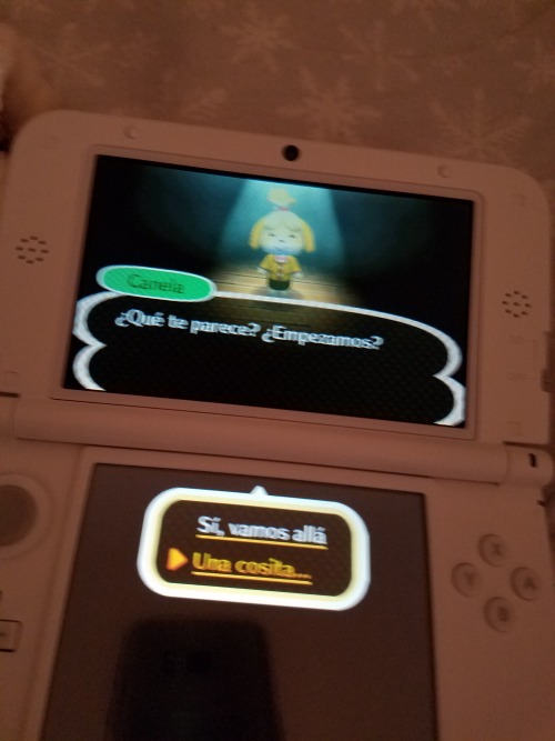 I was falling asleep when I took this and my phone was on tether charging, so it came out horribly  But the point is, this morning I changed my 3ds’s language setting to Spanish on a whim because I need to practice my Spanish   And I wondered if