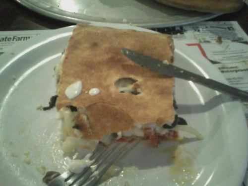 Late lunch.  (Yes that’s a family sized Pepperoni, sausage, mushroom, onions, and black olive Stromboli) 