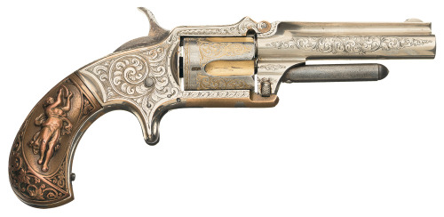 Engraved Marlin No. 32 Standard 1875 revolver with Degress Tiffany style grips.Estimated Value: $9,5