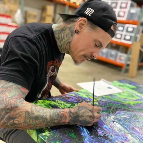 Adding the final details on this giant acrylic painting today and then pouring a nice clearcoat on it before it goes home with the collector! I’ve been having a blast, knocking out some of these larger paintings for people lately! DM me if you would...