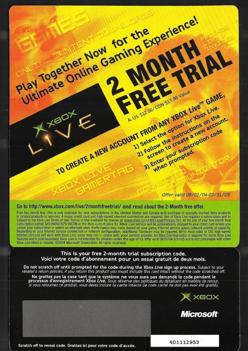 my0wnsummer:xbox live free trial - 2004