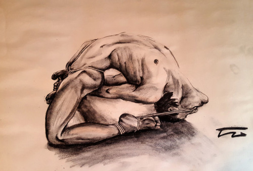 foldedscarab:  Bound and Helpless 2016, Charcoal on newsprint