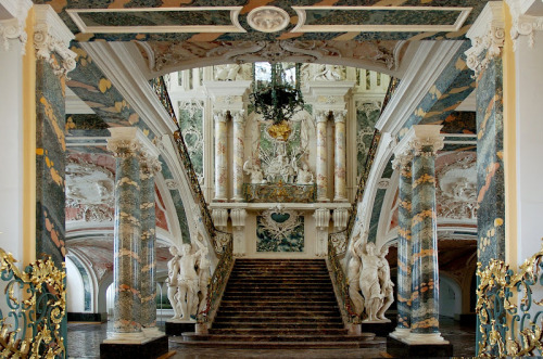 Augustusburg Castle - Germany Grand staircase entrance hall, gold guilded ballustrade and mint marbl