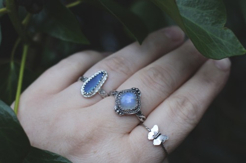 Opal, moonstone & silver rings