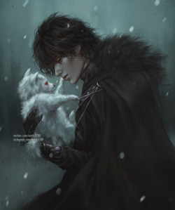 nanfe:    “Bran thought it curious that this pup alone would have opened his eyes while the others were still blind”  Jon Snow and Ghost from “A Game of Thrones”, A Song of Ice and Fire” series.