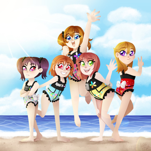 everafter-ashley:Love Live but make the cyber costumes into swimsuits for summer