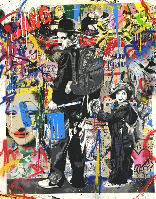 Mr. BrainwashChaplin &amp; Kid, 2016Stencil and mixed media on paper // Signed on Verso // Unique120