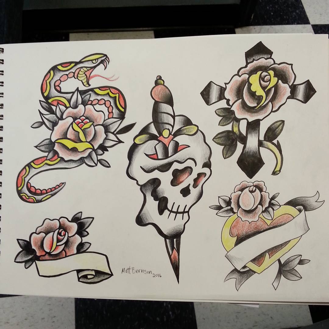 Coloring some flash i freehand copied from a Bob Bradley sheet. #ink #flash #skull