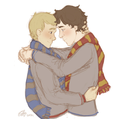 mindpalaceofversailles:A fluffy, scarf-swapping potterlock commission for tearstainedashes, thank yo