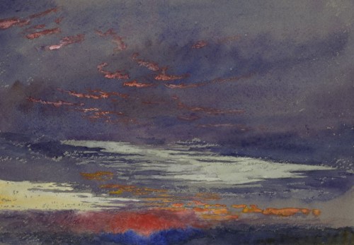 huariqueje:Study of Dawn: purple Clouds   -   John RuskinBritish 1818-1900Watercolour and bodycolour