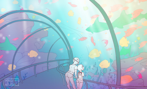 velikaya-art:Ghirafi at the aquarium! Fi likes to see the fish and like Ghirahim likes to see Fi hap