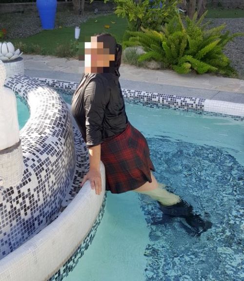  My girlfriend enjoying wetlook as a schoolgirl. 