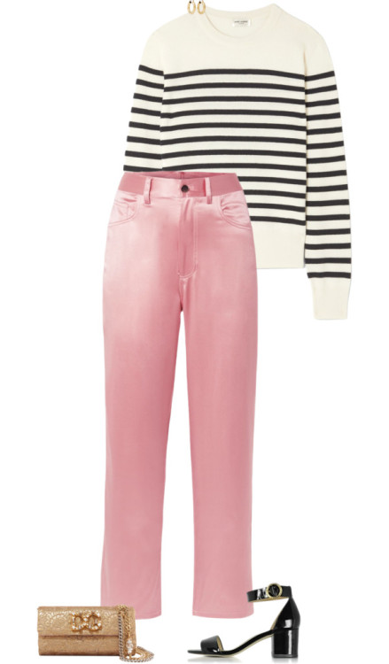 pink satin trousers by emerences featuring a pink outfit