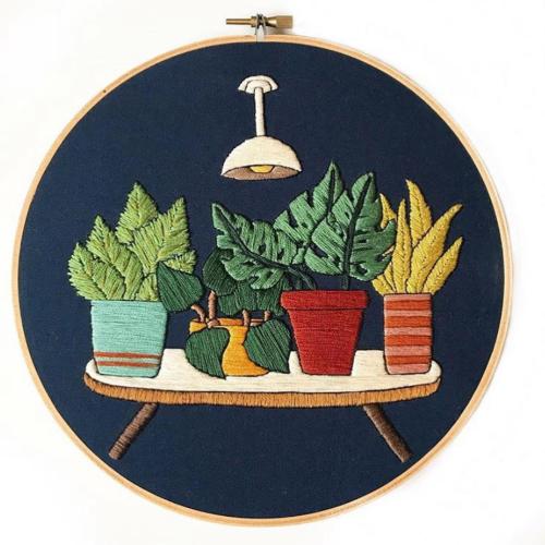 House plant embroidery I made a few years ago! Embroidery floss & cotton in an 8” hoop  by  saml