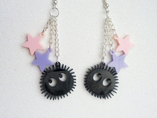 Soot Sprite Earrings: SOOT SPRITES Black Laser Cut Acrylic Studio Ghibli Earrings $17.98   Use 