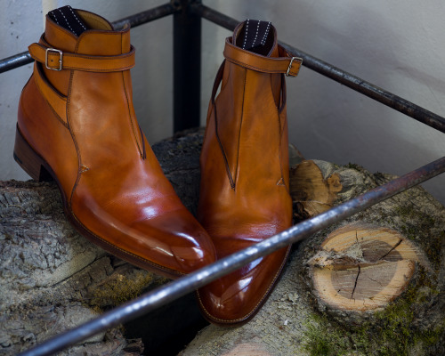 A well-worn but freshly refinished pair of jodhpurs awaiting shipment at the @saintcrispins workshop