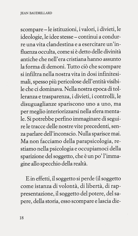 Jean Baudrillard, (2007), L’arte Di Scomparire, In Perché Non è Già Tutto Scomparso?, Translation